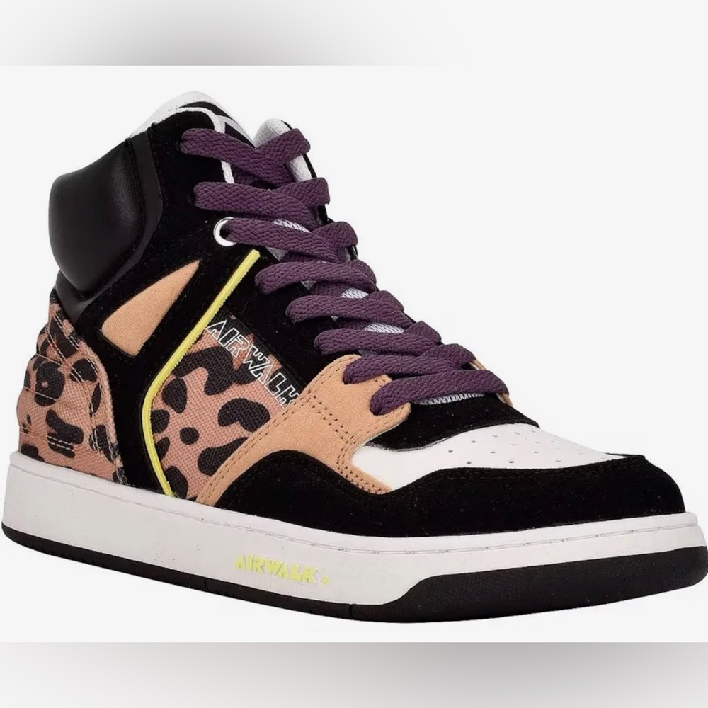Airwalk Women's High-Top Sneakers in Leopard, Black, Purple, and Cream sz 8.5